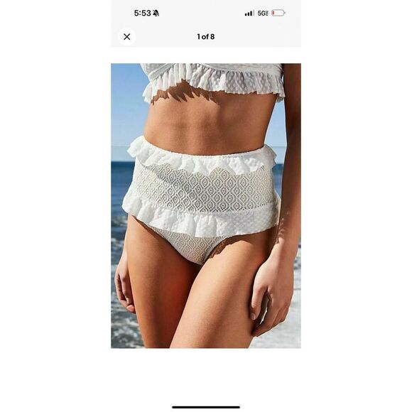 Free People Nightcap Flirtini High Waist White Lace Bikini Bottom Sz M - Picture 1 of 6